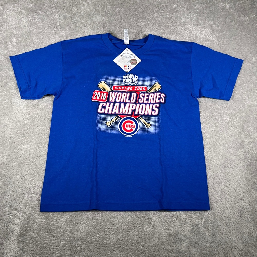 Chicago Cubs Tee Kids Youth Large Blue‎ 2016 World Series Champions NWT